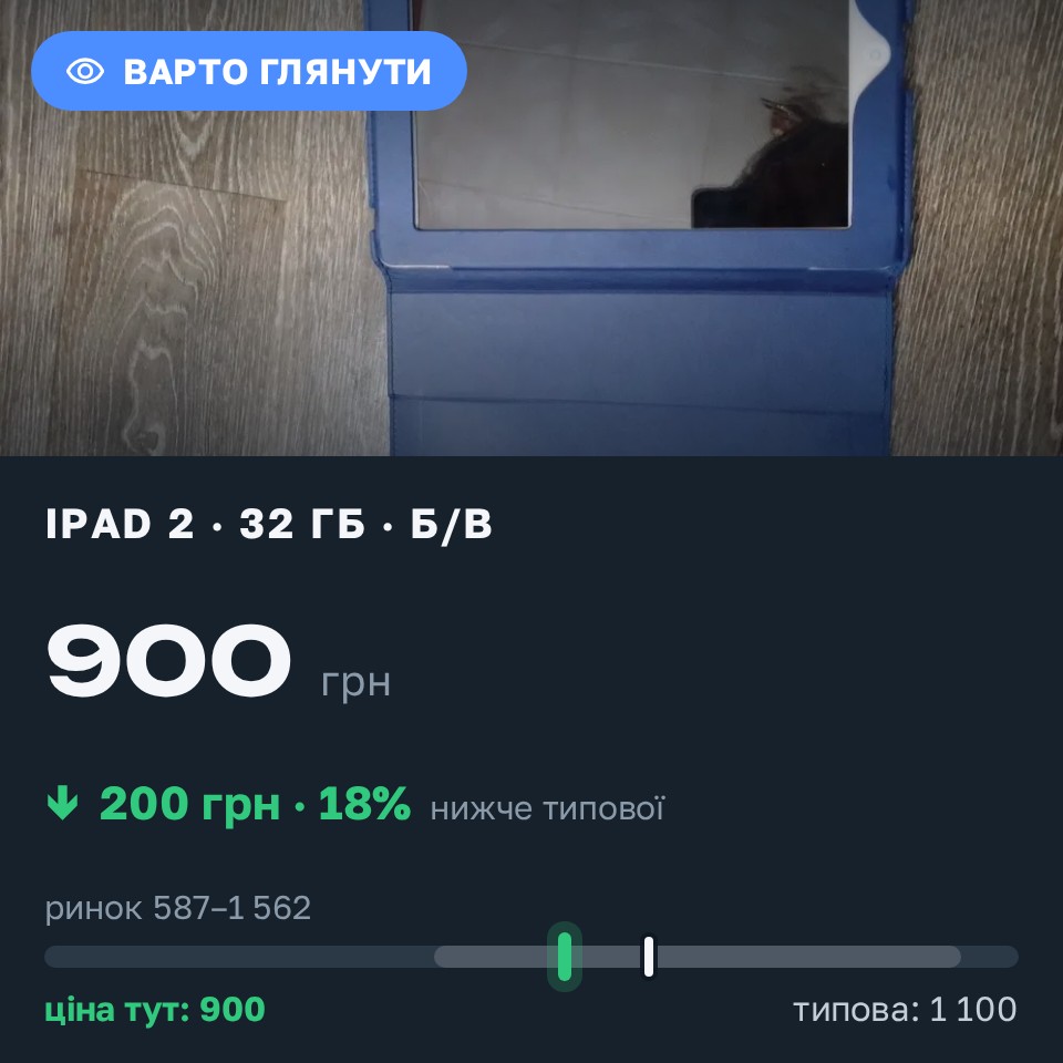 Знахідка Trofey: iPad 2 32 ГБ б/у за 900 грн — на 200 грн (−18%) нижче ринку. Переяслав, 30.08 18:05.