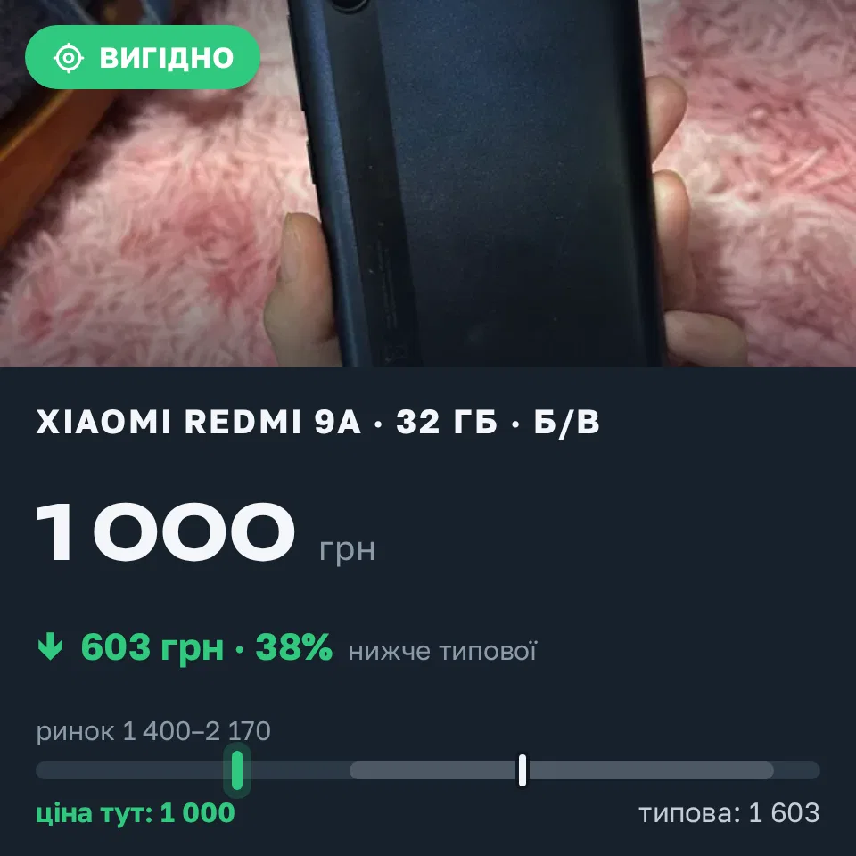 Знахідка Trofey: Redmi 9a 32 ГБ б/у за 1 000 грн — на 700 грн (−38%) нижче ринку. Збараж, 10.09 18:29.